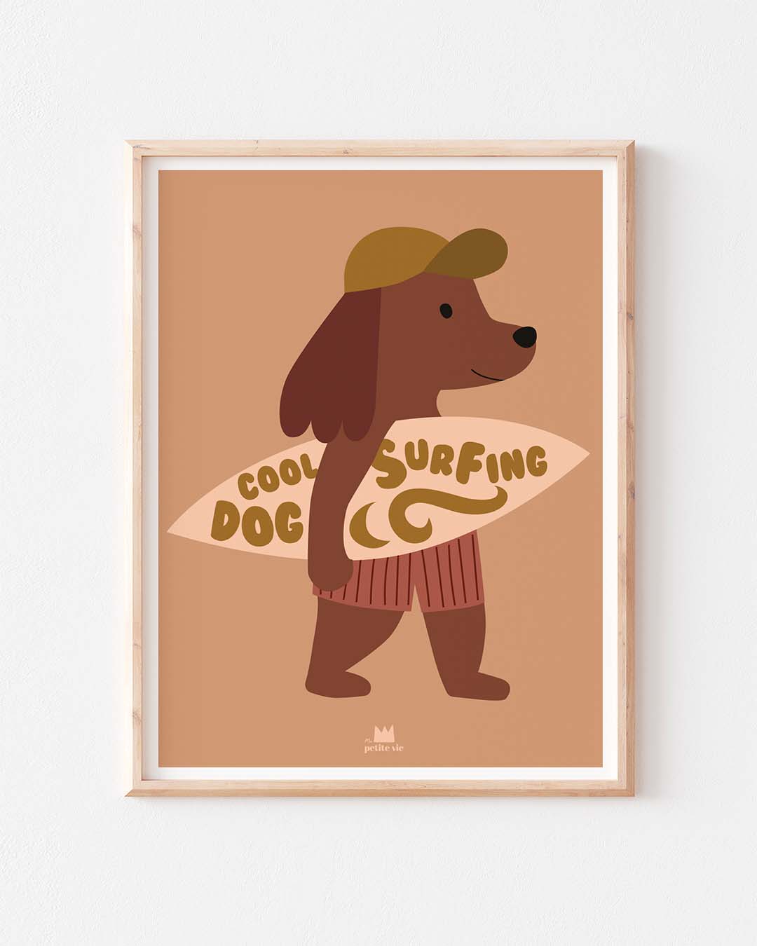 Affiche chien surfer 30x40 illustration murale décoration chambre enfant fabrication française