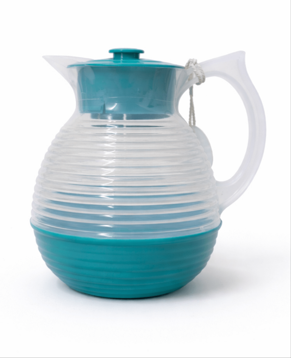 Carafe rétro en plastique strié vert lagune 1,3 L