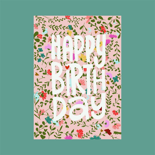 Carte postale fleurs Happy birthday avec enveloppe