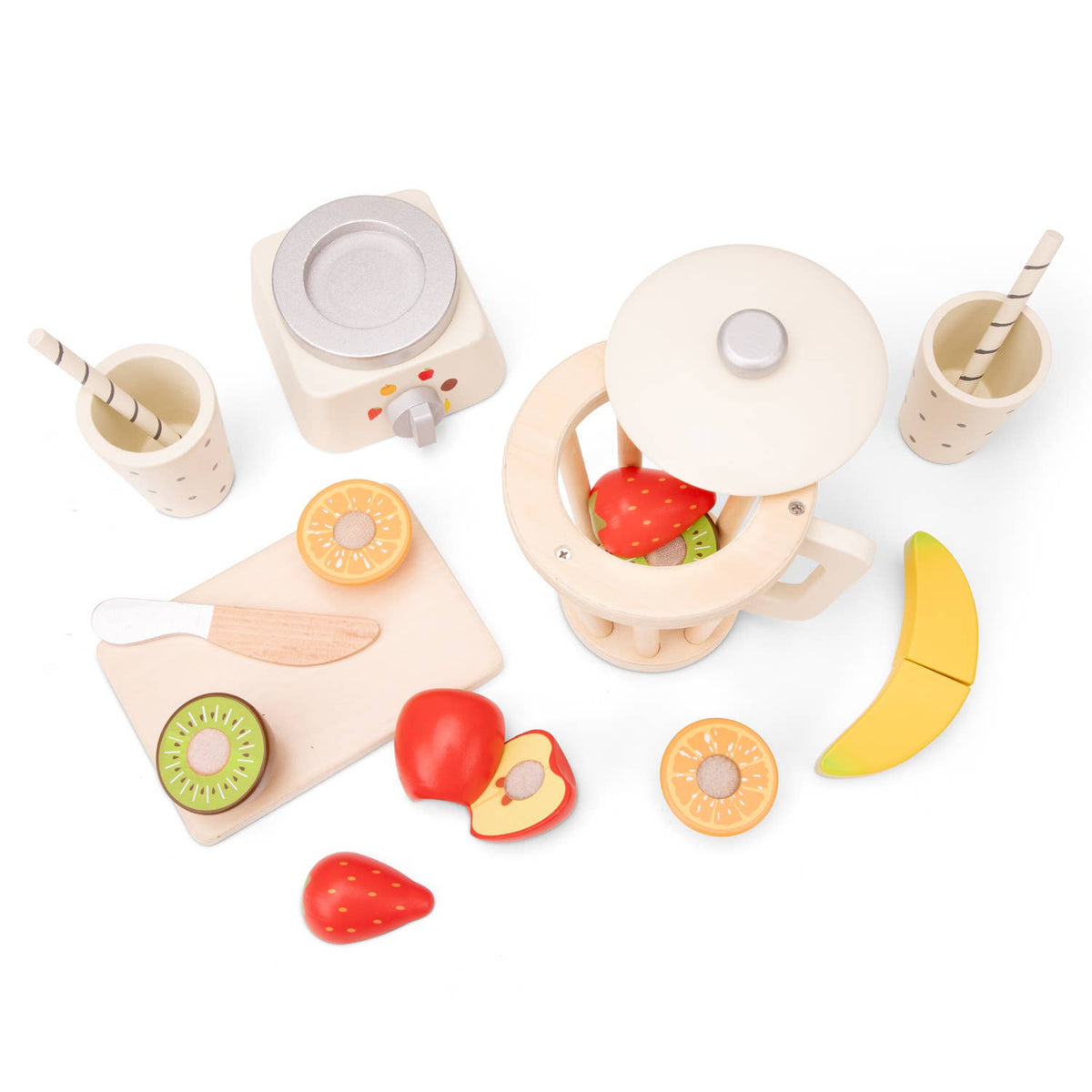 Gobelets avec pailles du set de smoothies en bois pour enfant