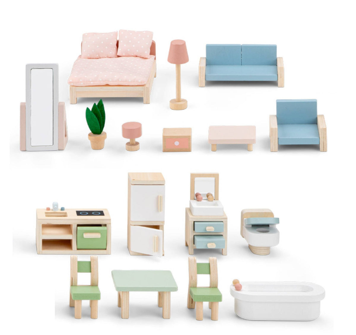 Maison de poupée en bois avec meubles – Woet - BobibeloMaison de poupée en bois avec meubles – Woet – Petit vintage – Bobibelo