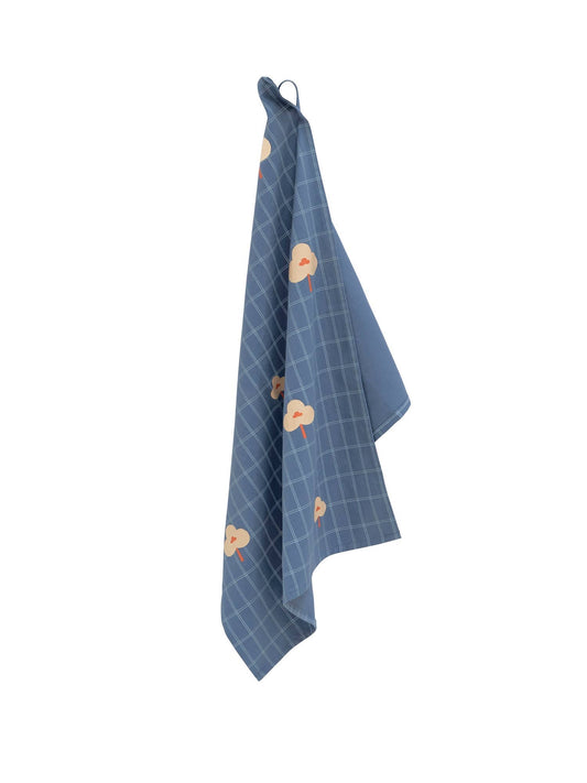 Torchon bleu avec motif fleurs de cerisier - bobibeloTorchon bleu avec motif fleurs de cerisier – Text vintage – bobibelo