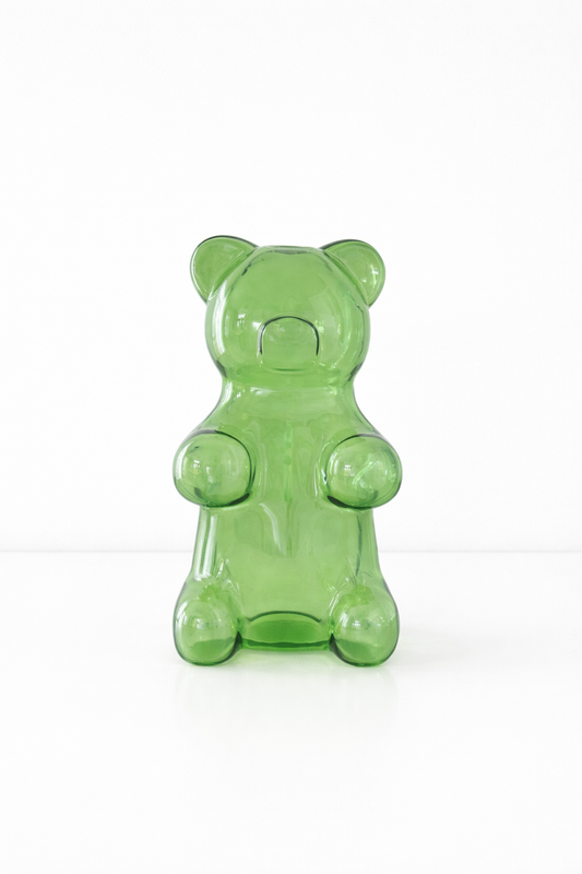 vase forme ourson en verre vert
