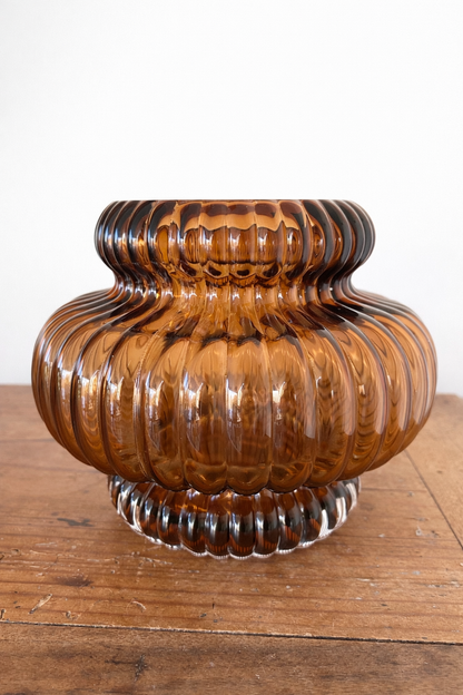 Vase en verre soufflé brun fumé Ø20 cm design sculptural décoratif