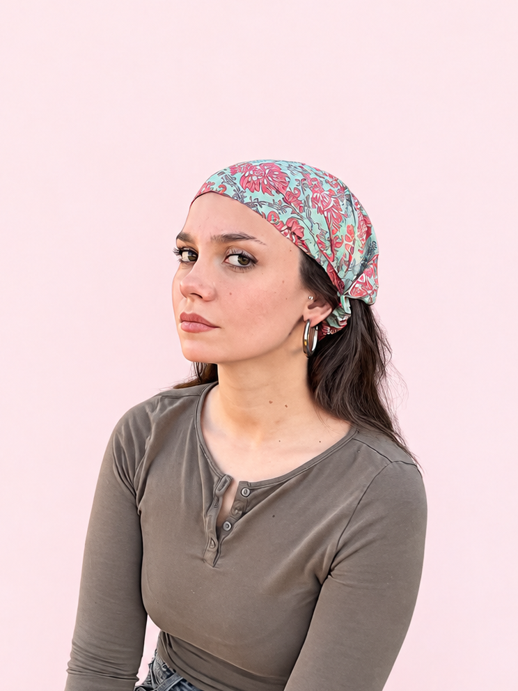 fille qui porte un bandeau large fleuri