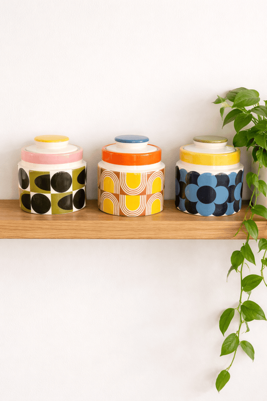 Bocal de conservation rétro Orla Kiely – Motif iconique années 70 - bobibeloBocal de conservation rétro Orla Kiely – Motif iconique années 70 – Vaisselle vintage – bobibelo