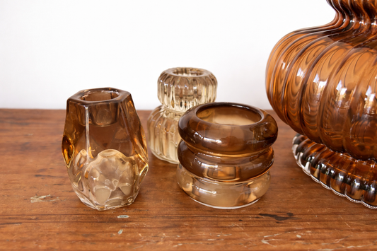 Bougeoirs en verre ambré – Lot de 3 – Verre brun fumé décoratif – Style nordique