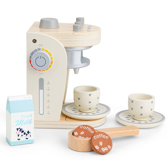 Cafetière jouet en bois pour enfant avec porte-dosette amovible