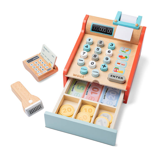 Caisse enregistreuse en bois pour enfant – Woet - BobibeloCaisse enregistreuse en bois pour enfant – Woet – Petit vintage – Bobibelo