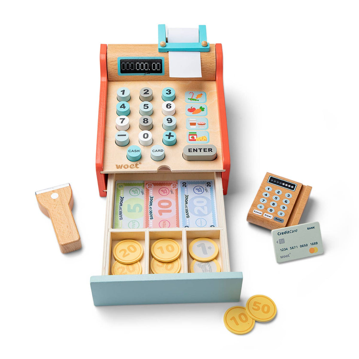 Caisse enregistreuse en bois pour enfant – Woet - BobibeloCaisse enregistreuse en bois pour enfant – Woet – Petit vintage – Bobibelo