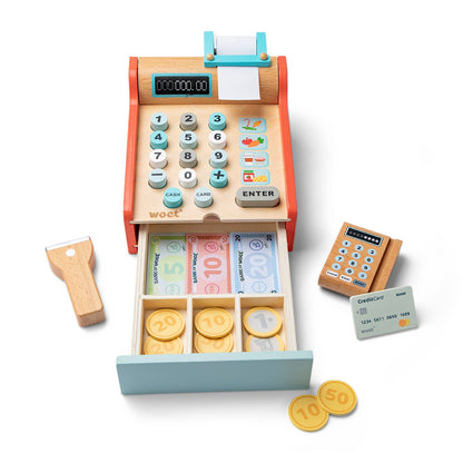 Caisse enregistreuse en bois pour enfant – Woet - BobibeloCaisse enregistreuse en bois pour enfant – Woet – Petit vintage – Bobibelo
