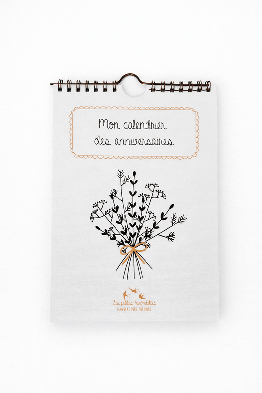 Calendrier perpétuel d’anniversaires A5 illustré – Motifs botaniques sur papier d’art - bobibeloCalendrier perpétuel d’anniversaires A5 illustré – Motifs botaniques sur papier d’art – PAPETERIE vintage – bobibelo