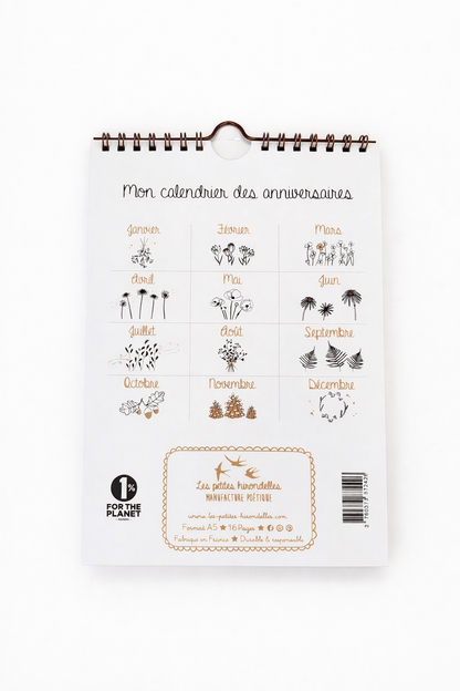 Calendrier perpétuel d’anniversaires A5 illustré – Motifs botaniques sur papier d’art - bobibeloCalendrier perpétuel d’anniversaires A5 illustré – Motifs botaniques sur papier d’art – PAPETERIE vintage – bobibelo