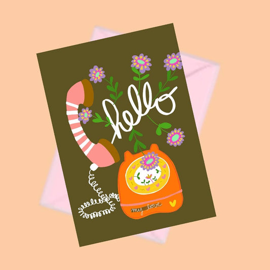 Carte postale allo hello fond vert avec enveloppe