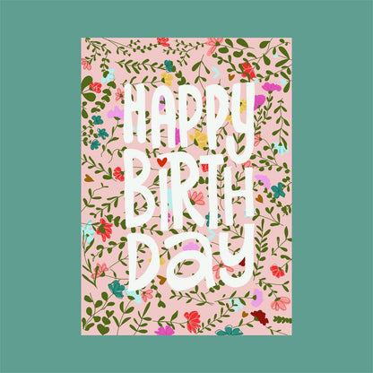 Carte postale fleurs Happy birthday avec enveloppe