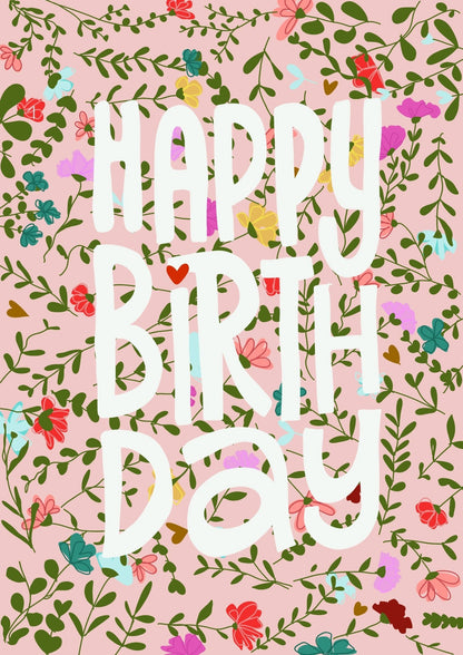 Carte postale fleurs Happy birthday avec enveloppe