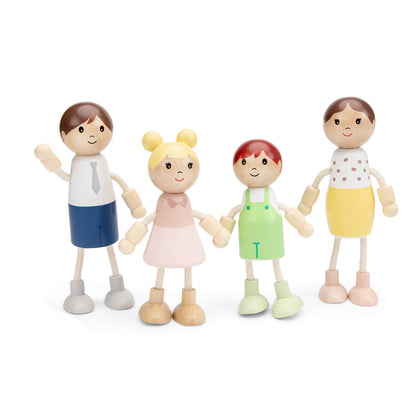 Famille de 4 poupées en bois articulées – Woet - BobibeloFamille de 4 poupées en bois articulées – Woet – Petit vintage – Bobibelo