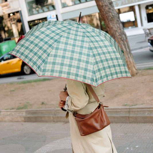 Grand parapluie à motif écossais vert