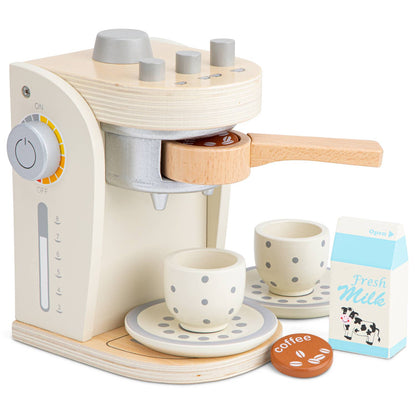 Machine à café en bois Woet pour enfant avec tasses, dosettes et accessoires