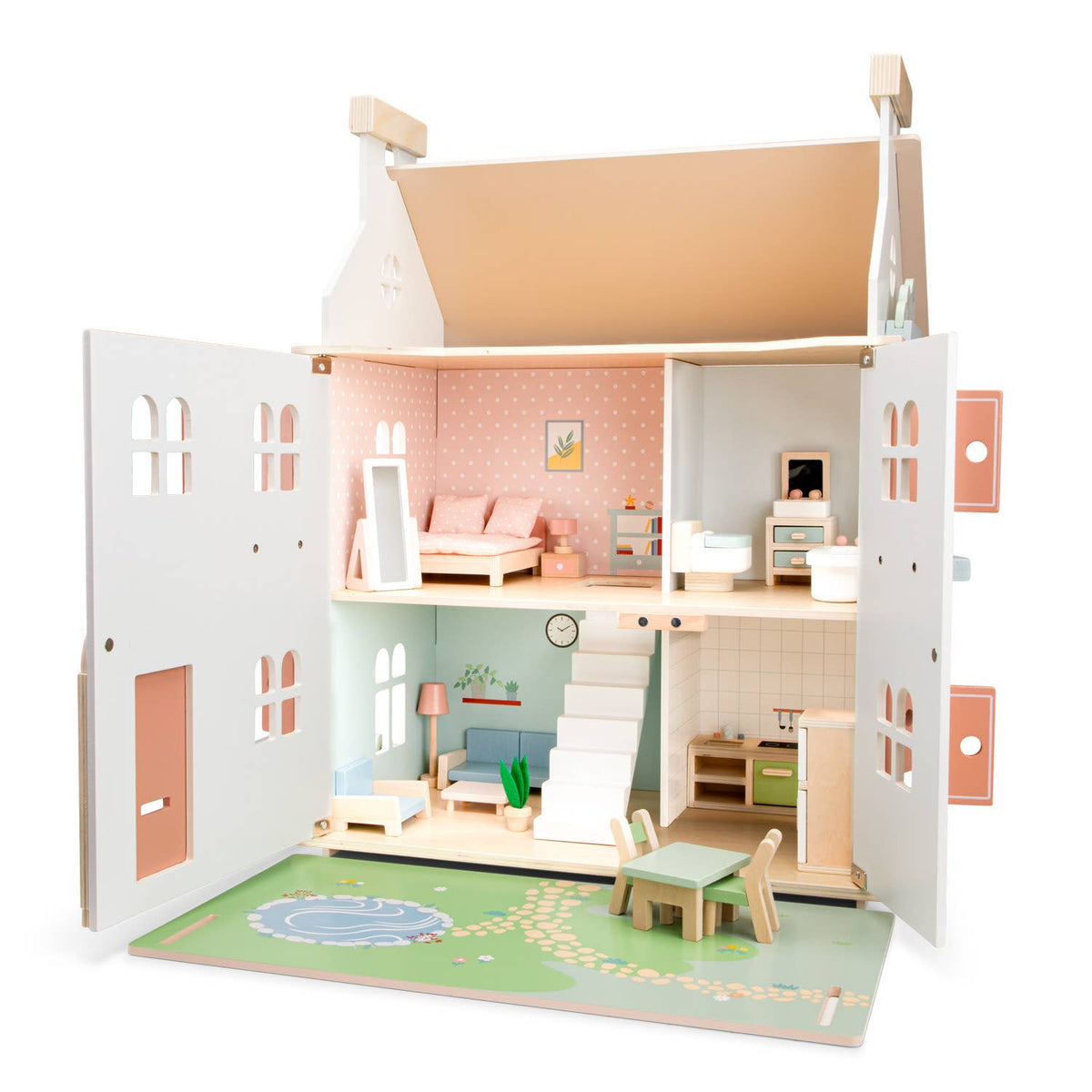 Maison de poupée en bois avec meubles – Woet - BobibeloMaison de poupée en bois avec meubles – Woet – Petit vintage – Bobibelo