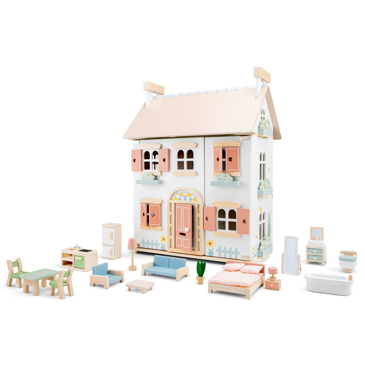 Maison de poupée en bois avec meubles – Woet - BobibeloMaison de poupée en bois avec meubles – Woet – Petit vintage – Bobibelo