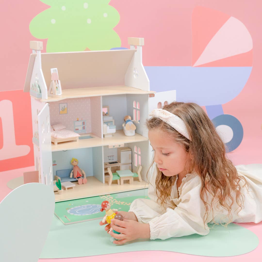 Maison de poupée en bois avec meubles – Woet - BobibeloMaison de poupée en bois avec meubles – Woet – Petit vintage – Bobibelo