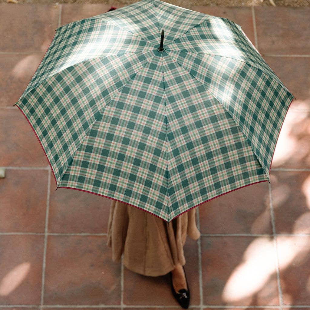 Parapluie écossais vert ouvert, diamètre 100 cm