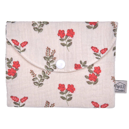Pochette à savon imperméable beige à motifs de fleurs rouges avec bouton-pression