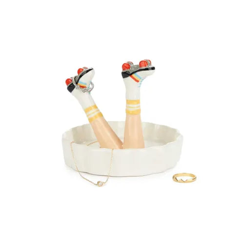 Porte-bijoux rétro Happy Legs en céramique avec jambes en patins à roulettes