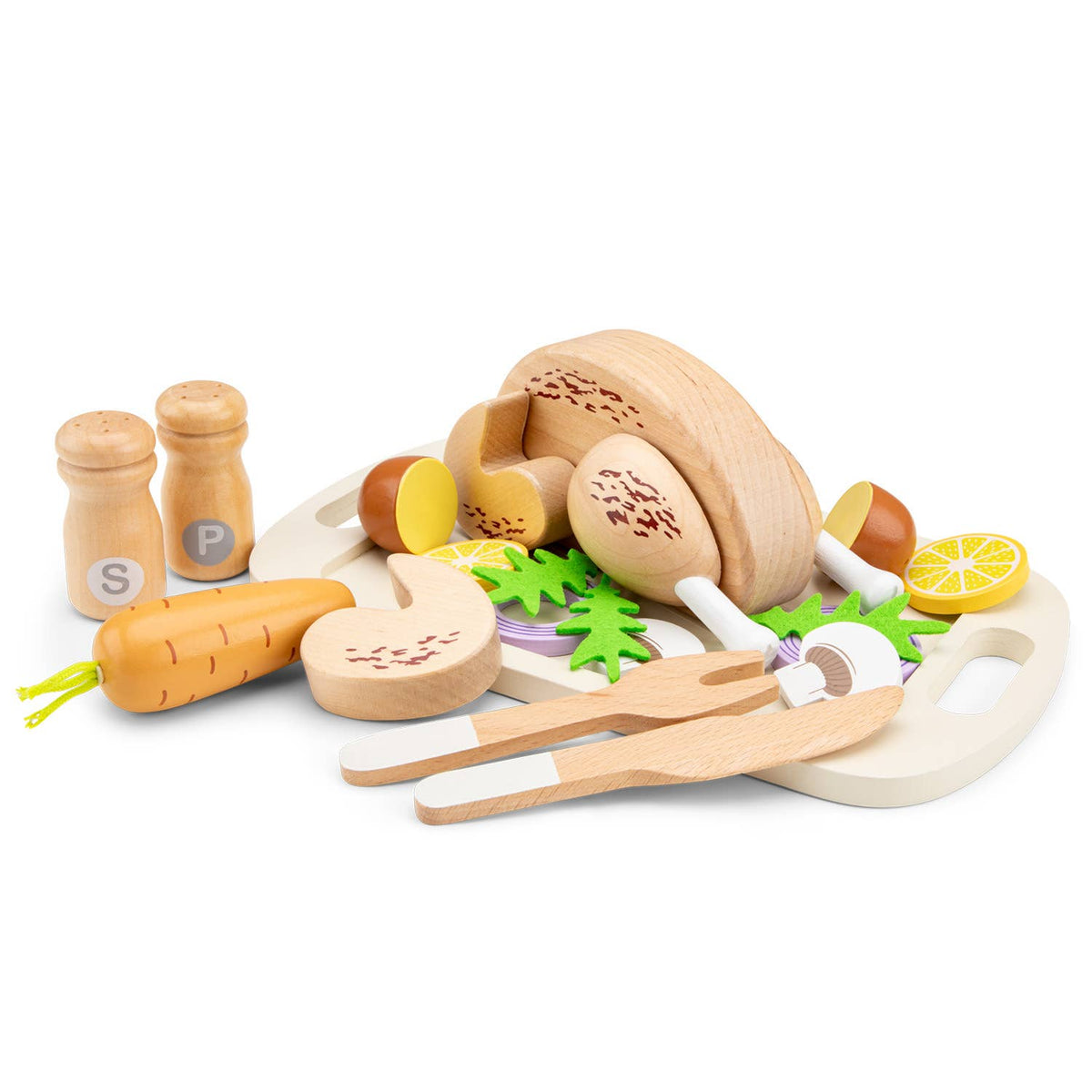 Set de poulet rôti en bois avec plateau – Woet - BobibeloSet de poulet rôti en bois avec plateau – Woet – Petit vintage – Bobibelo