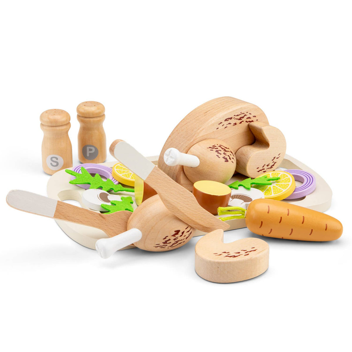 Set de poulet rôti en bois avec plateau – Woet - BobibeloSet de poulet rôti en bois avec plateau – Woet – Petit vintage – Bobibelo
