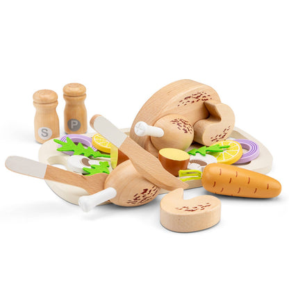 Set de poulet rôti en bois avec plateau – Woet - BobibeloSet de poulet rôti en bois avec plateau – Woet – Petit vintage – Bobibelo