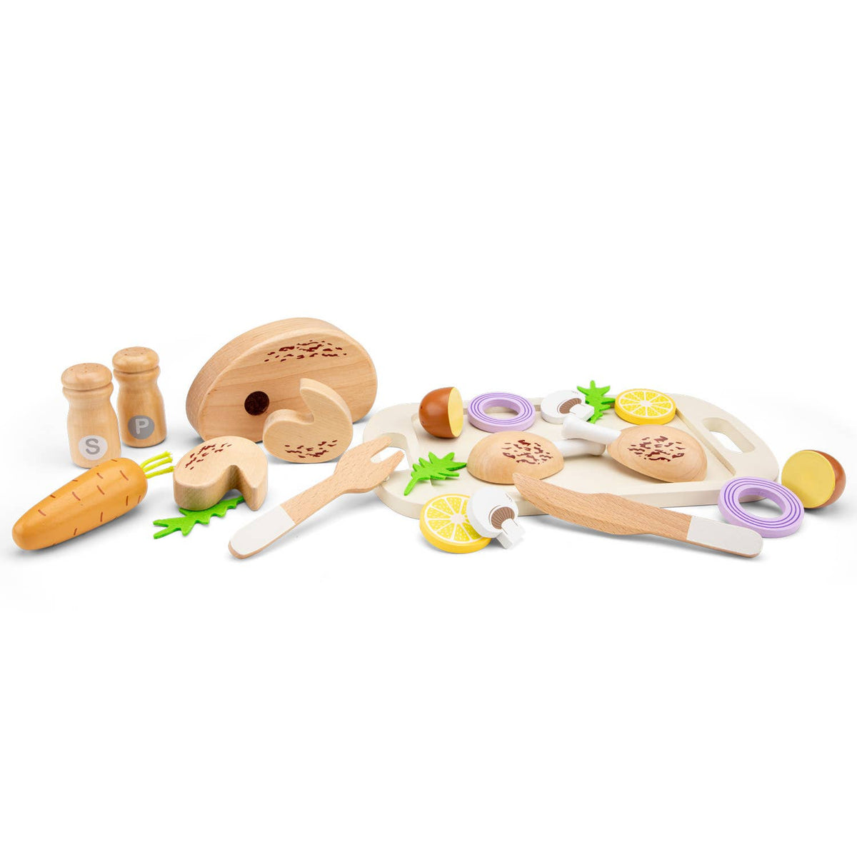 Set de poulet rôti en bois avec plateau – Woet - BobibeloSet de poulet rôti en bois avec plateau – Woet – Petit vintage – Bobibelo