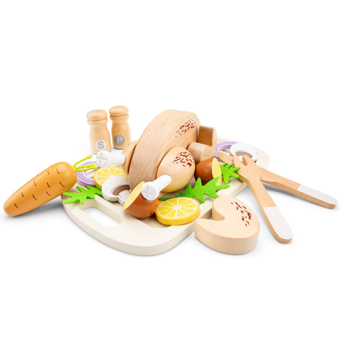 Set de poulet rôti en bois avec plateau – Woet - BobibeloSet de poulet rôti en bois avec plateau – Woet – Petit vintage – Bobibelo