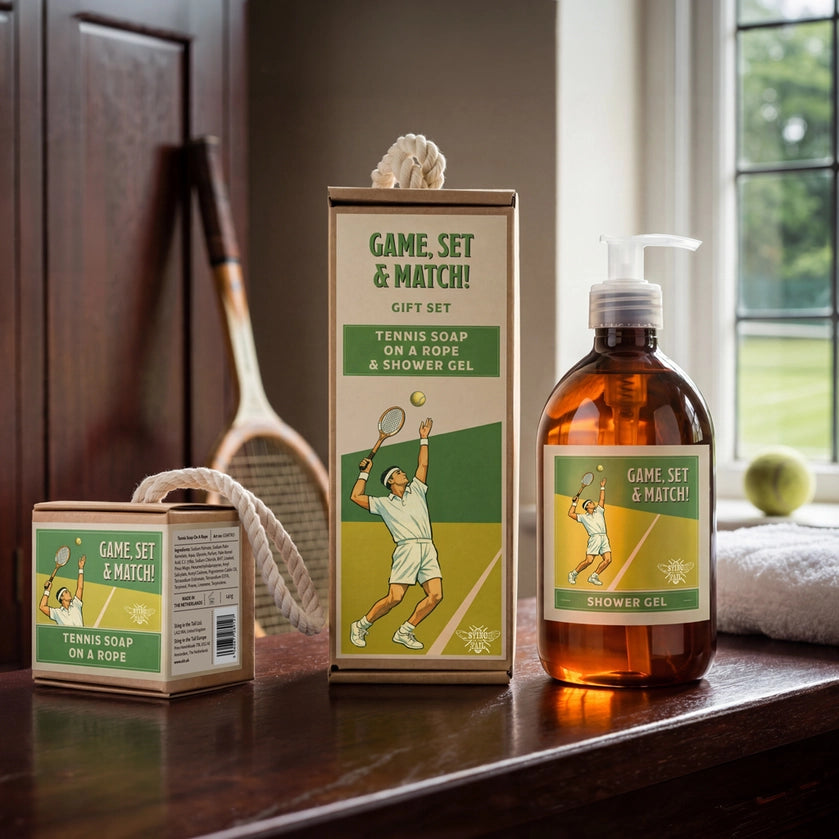 Coffret Cadeau Tennis – Gel Douche & Savon Balle de Tennis sur Corde | Sting in the Tail