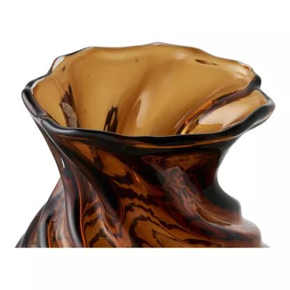 Vase en verre soufflé brun fumé – Design organique Ø16 x 18,5 cm - bobibeloVase en verre soufflé brun fumé – Design organique Ø16 x 18,5 cm – OD vintage – bobibelo