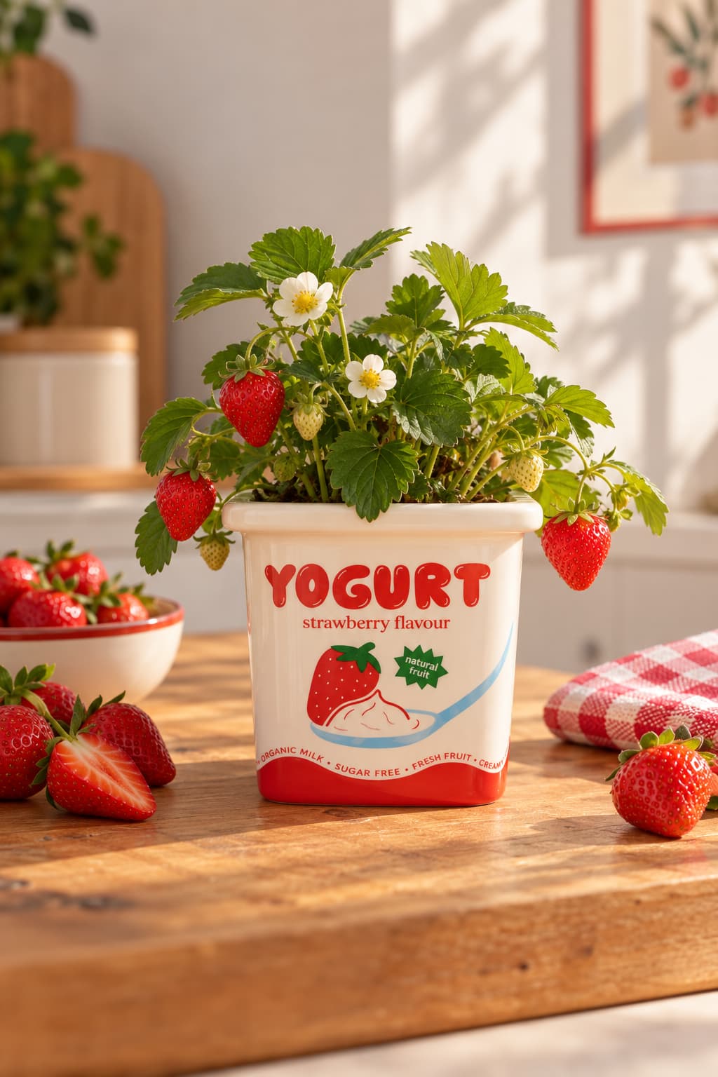 Vase Pot Yaourt Fraise Fluid Market en céramique - BobibeloVase Pot Yaourt Fraise Fluid Market en céramique – OD vintage – Bobibelo