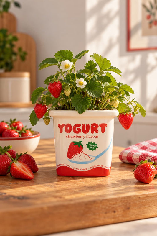 Vase Pot Yaourt Fraise Fluid Market en céramique - BobibeloVase Pot Yaourt Fraise Fluid Market en céramique – OD vintage – Bobibelo